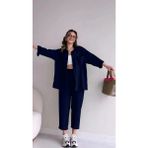 Barbora Keten Günlük İkili Takım Elbise Pantolon Gömlek - XL - Lacivert