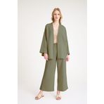 Barbora Keten Kadın Salaş Kimono İkili Haki Takım