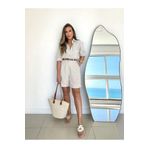 Barbora Keten Yazlık Uzun Kol Gömlek Şort İkili Takım