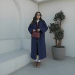 Barbora Kışlık Astarlı Sırtı Detaylı Kadın Kaşmir Kaban - Lacivert - XL