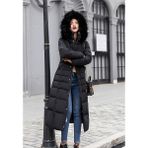 Barbora Kışlık Tam Boy Kürklü Kapüşonlu Kadın Şişme Mont - Siyah - XS
