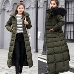 Barbora Kışlık Tam Boy Kürklü Şişme Kadın Mont - Haki - S