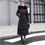 Barbora Kışlık Uzun Kürklü Kapüşonlu Kadın Şişme Mont - Siyah - XL