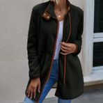 Barbora Peluş Uzun Kollu Kışlık Kadın Fermuarlı Astarlı Tüylü Ceket - Siyah - Dropsuz