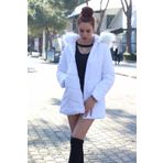 Barbora TR331BEYAZ Beyaz XL Günlük Kışlık Kapişonu Kürklü Kadın Şişme Mont