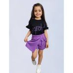 Barbosa Kız Çoçuk 2'li Pamuklu T-Shirt Şort Etek Takım - 4 - 5 Yaş - Siyah - Mor
