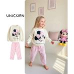 Barbosa Sweatshirt ve Kot Canvas Dokuma Pantolon Kız Çoçuk Tak (Daisy Duck - Minnie Mause 3D Fiyonk) - Pembe - Ekru - 4 - 5 Yaş