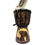 BARC Otantik Ahşap Djembe Davul, 25 cm, Mahoni Ağacı ve Keçi Derisi, El Yapımı Bali Endonezya, Fil Figürlü, 14 cm Deri Çap