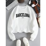 Barcelona España Mektup Baskı Kadın Kazak Polar Rahat Kazak O-Boyun Sonbahar Streetweet Gevşe - Beyaz - 2XL