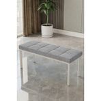 Baresmu Aren Bench Puf – Çımalı Oturma Bankı 105X40 cm | Modern Bench Puf Beyaz Metal Ayaklı Çımalı - 105 x 45 - Gri