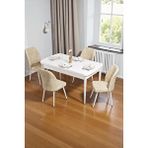 Baresmu Bara Beyaz 80X132 Açılabilir Sunta Masa Yemek Odası Takımı, Mutfak Takımı 4 Adet Sandalye - Krem