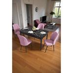 Baresmu Bara Siyah Mermer 80X132 Açılabilir Sunta Masa Yemek Odası Takımı, Mutfak Takımı 4 Adet Sandalye - Pembe