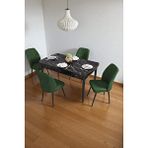 Baresmu Bara Siyah Mermer 80X132 Açılabilir Sunta Masa Yemek Odası Takımı, Mutfak Takımı 4 Adet Sandalye - Yeşil