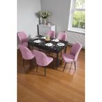 Baresmu Bara Siyah Mermer 80X132 Açılabilir Sunta Masa Yemek Odası Takımı, Mutfak Takımı 6 Adet Sandalye - Pembe
