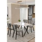Baresmu Barel Elma Mutfak Masa Takımı 4 Sandalyeli – 120X80 Suntalam Masa Siyah Metal Ayak Modern Yemek Masası Takımı - Gri - Beyaz