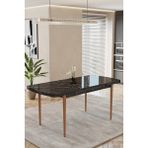 Baresmu Barmas Mutfak Masası 80X132 cm Sunta Lam Tabla | Ahşap Ayak | Modern Mutfak/salon/yemek Masası - Siyah Mermer - 80 x 132 cm