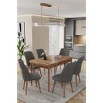 Baresmu Karba 80X132 Açılabilir Sunta Masa Yemek Odası Takımı, Mutfak Takımı 6 Adet Sandalye - Meşe - Antrasit