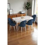 Baresmu Mura Beyaz Mermer 80x132 Açılabilir Mdf Masa Yemek Odası Takımı, Mutfak Takımı 4 Adet Sandalye Lacivert