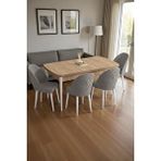 Baresmu Mura Meşe 80x132 Açılabilir Mdf Masa Yemek Odası Takımı, Mutfak Takımı 4 Adet Sandalye Gri