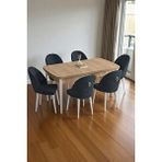 Baresmu Mura Meşe 80x132 Açılabilir Mdf Masa Yemek Odası Takımı, Mutfak Takımı 6 Adet Sandalye Antrasit