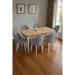 Baresmu Mura Meşe 80x132 Açılabilir Mdf Masa Yemek Odası Takımı, Mutfak Takımı 6 Adet Sandalye Gri