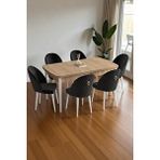 Baresmu Mura Meşe 80x132 Açılabilir Mdf Masa Yemek Odası Takımı, Mutfak Takımı 6 Adet Sandalye Siyah