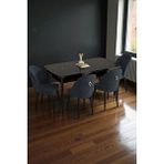 Baresmu Mura Siyah Mermer 80x132 Açılabilir Mdf Masa Yemek Odası Takımı, Mutfak Takımı 4 Adet Sandalye Antrasit