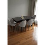 Baresmu Mura Siyah Mermer 80x132 Açılabilir Mdf Masa Yemek Odası Takımı, Mutfak Takımı 4 Adet Sandalye Gri