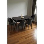 Baresmu Mura Siyah Mermer 80x132 Açılabilir Mdf Masa Yemek Odası Takımı, Mutfak Takımı 4 Adet Sandalye