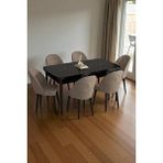 Baresmu Mura Siyah Mermer 80x132 Açılabilir Mdf Masa Yemek Odası Takımı, Mutfak Takımı 6 Adet Sandalye Kahverengi
