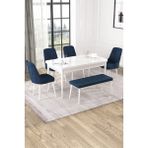 Baresmu Nice Beyaz 80X132 Açılabilir Mdf Masa Yemek Odası Takımı, Mutfak Takımı 4 Adet Sandalye, 1 Bench - Lacivert