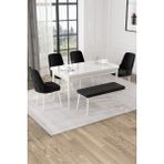 Baresmu Nice Beyaz 80X132 Açılabilir Mdf Masa Yemek Odası Takımı, Mutfak Takımı 4 Adet Sandalye, 1 Bench - Siyah