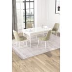 Baresmu Nice Beyaz 80X132 Açılabilir Mdf Masa Yemek Odası Takımı, Mutfak Takımı 4 Adet Sandalye - Krem