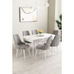 Baresmu Nice Beyaz Mermer Desen 80X132 Açılabilir Mdf Masa Yemek Odası Takımı, Mutfak Takımı 6 Adet Sandalye - Gri