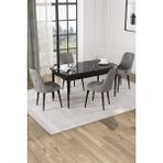 Baresmu Nice Siyah Mermer Desen 80X132 Açılabilir Mdf Masa Yemek Odası Takımı, Mutfak Takımı 4 Adet Sandalye - Gri