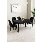 Baresmu Nice Siyah Mermer Desen 80X132 Açılabilir Mdf Masa Yemek Odası Takımı, Mutfak Takımı 4 Adet Sandalye