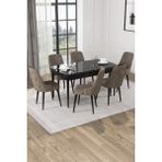 Baresmu Nice Siyah Mermer Desen 80X132 Açılabilir Mdf Masa Yemek Odası Takımı, Mutfak Takımı 6 Adet Sandalye - Cappuccino