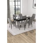 Baresmu Nice Siyah Mermer Desen 80X132 Açılabilir Mdf Masa Yemek Odası Takımı, Mutfak Takımı 6 Adet Sandalye - Gri