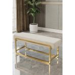 Baresmu Sora Modüler Bench – Baby Face Kumaş, Demonte, Gold Metal Ayaklı Modern Puf & Oturma Bankı - Krem