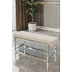 Baresmu Sora Modüler Bench – Baby Face Kumaş, Demonte, Krom Metal Ayaklı Modern Puf & Oturma Bankı - Krem