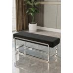 Baresmu Sora Modüler Bench – Baby Face Kumaş, Demonte, Krom Metal Ayaklı Modern Puf & Oturma Bankı - Siyah
