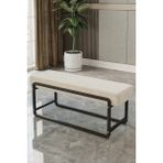 Baresmu Sora Modüler Bench – Baby Face Kumaş, Demonte, Siyah Metal Ayaklı Modern Puf & Oturma Bankı - Krem
