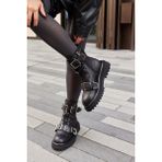 Baressa Siyah Hakiki Deri Metal Aksesuarlı Kadın Bot