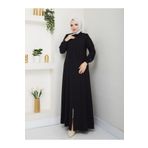 BARG FASHION Taş Detaylı Kadın Tesettür Fermuarlı Pardesü Ferace