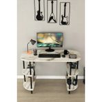 Barin Design 120 cm Çalışma Masası Bilgisayar Masası 2 Raflı Kitaplık Ofis Ders Masası Ahşap Metal Ayaklı - Beyaz Mermer