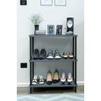 Barin Design 3 Katlı Ayakkabılık Raf - Çevir Tak Sistemli | Kolay Kurulum | Metal Gövde | Ahşap Raflı Organizer - Antrasit