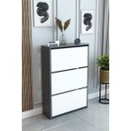 Barin Design 3 Raflı Ayakkabılık Düşer Kapak Kayar Kapak Vestiyer Portmanto Katlı Bölmeli Kapı Önü Modern - Antrasit - Beyaz