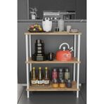 Barin Design 3 Raflı Çevir-Tak Beyaz Metal Gövdeli Çok Amaçlı Mutfak Rafı ve Organizer Raf Düzenleyici Raf - Atlantik Çam