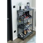 Barin Design 4 Katlı Metal Telli Ayakkabılık – Çevir Kur Sistemli Çok Katlı Portmanto Rafı ve Anahtarlık Askısı - Antrasit