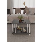 Barin Design Modern Kare Orta Sehpa Çift Katlı Beyaz Metal Ayaklı Salon, Ofis, Dekoratif Masa - Antrasit